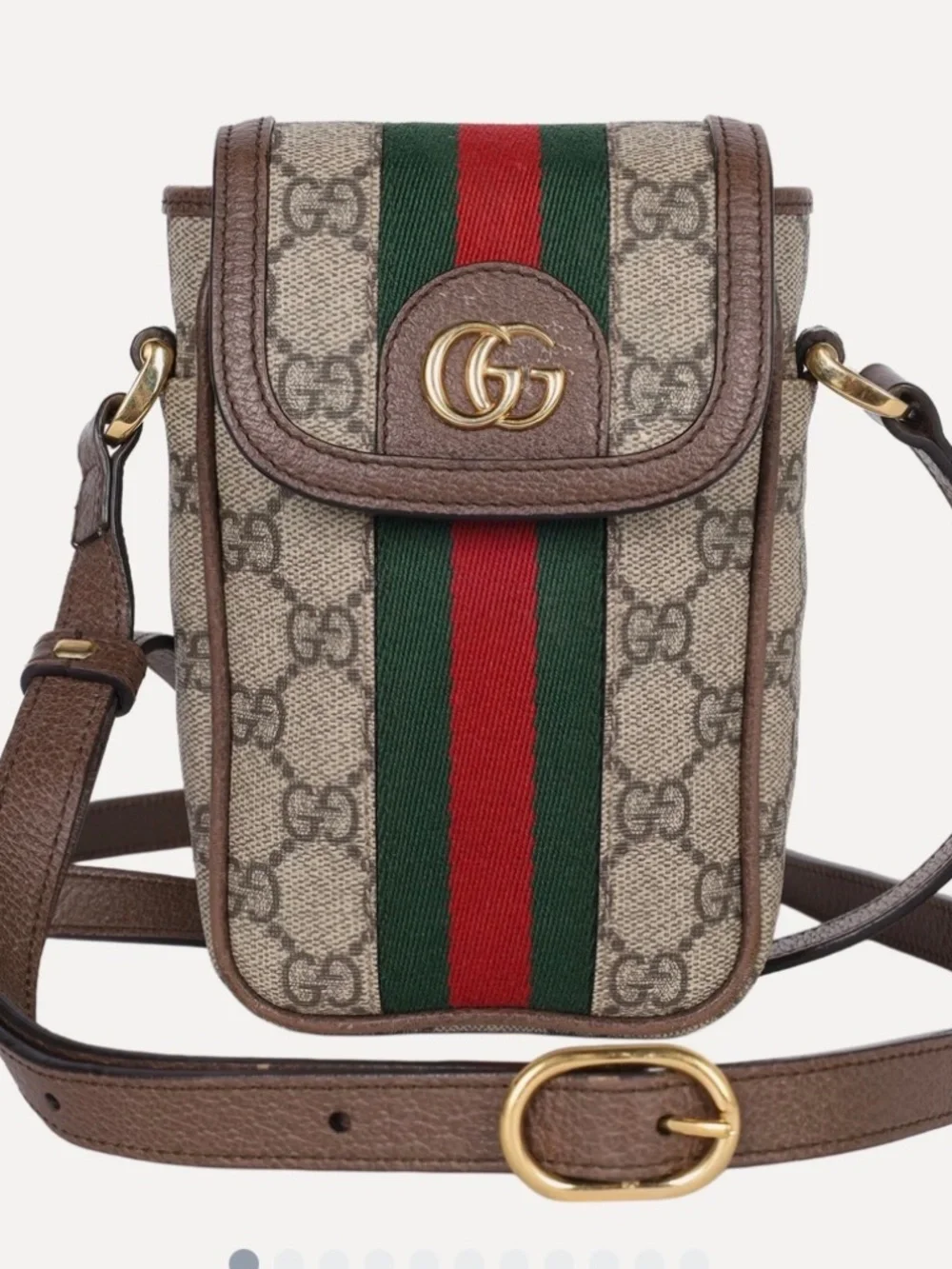 GUCCI GG Supreme Monogram Web Ophidia Phone Crossbody